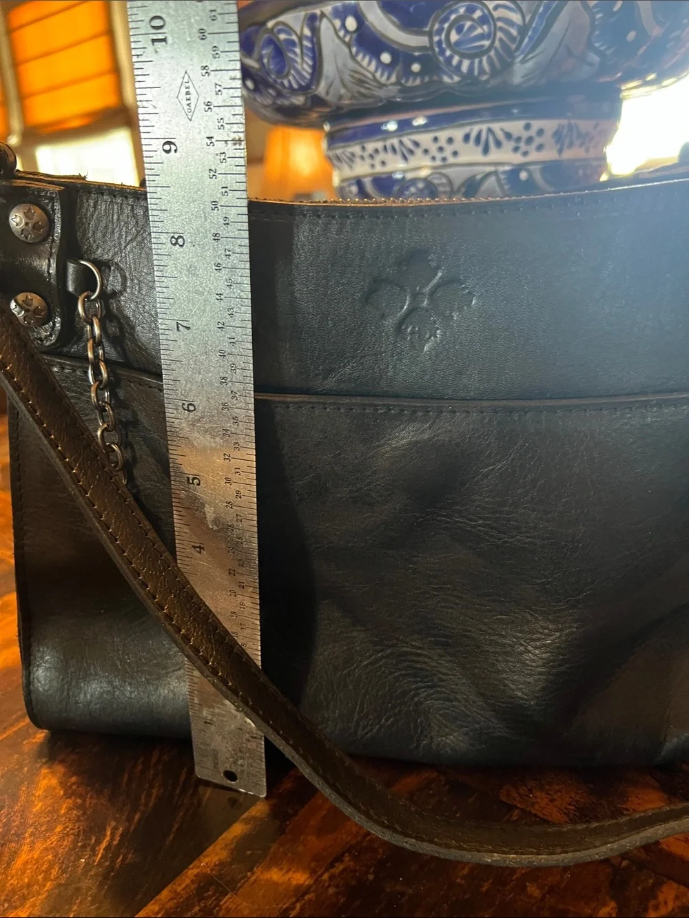 Patricia Nash Black Leather Shoulder Bag with Subtle Embossing